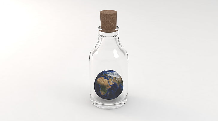 Earth in a Bottle, Artistic, 3D, Planet, White, Inside, Small