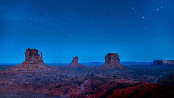 hunts mesa, twilight, darkness, usa, navajo, landscape, formation, HD wallpaper