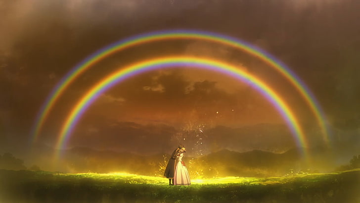 Grancrest Senki, anime, visual novel, one person, rainbow, nature, HD wallpaper