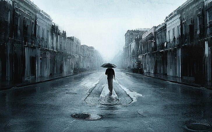 HD wallpaper: Walking in Rain Painting, sad mood, rain picture, background  | Wallpaper Flare