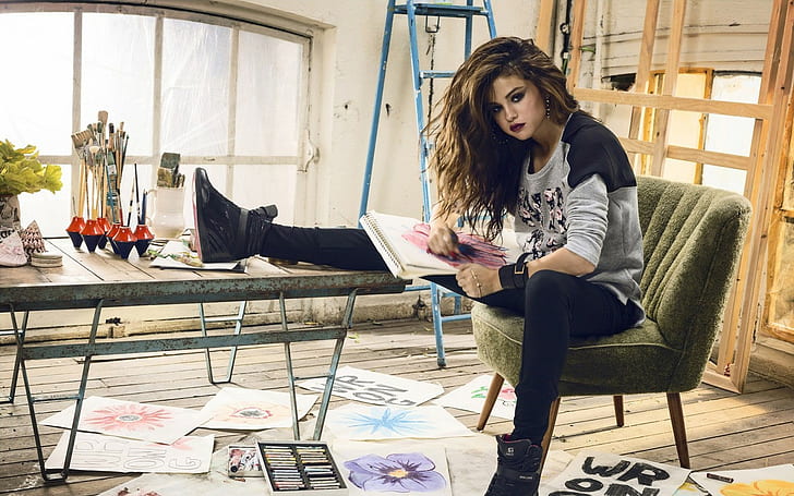 Selena Gomez, skinny jeans, HD wallpaper