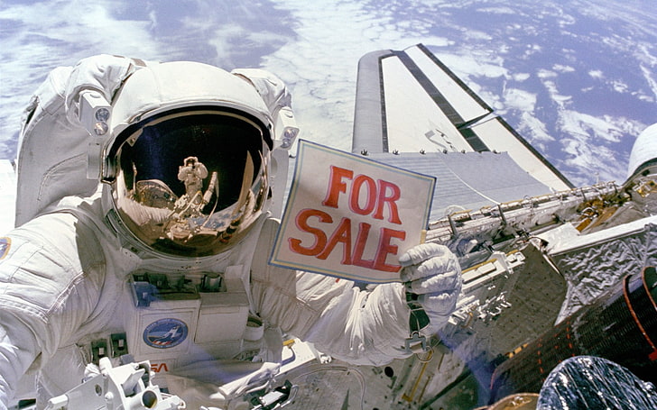 white astronaut suit, humor, space shuttle, text, human representation