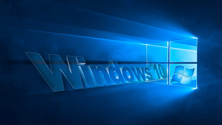 windows 10, blue, illuminated, three dimensional, abstract HD wallpaper