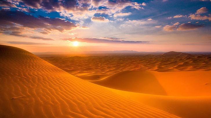 morocco, desert, sky, landscape, horizon, sand, sahara, morning, HD wallpaper