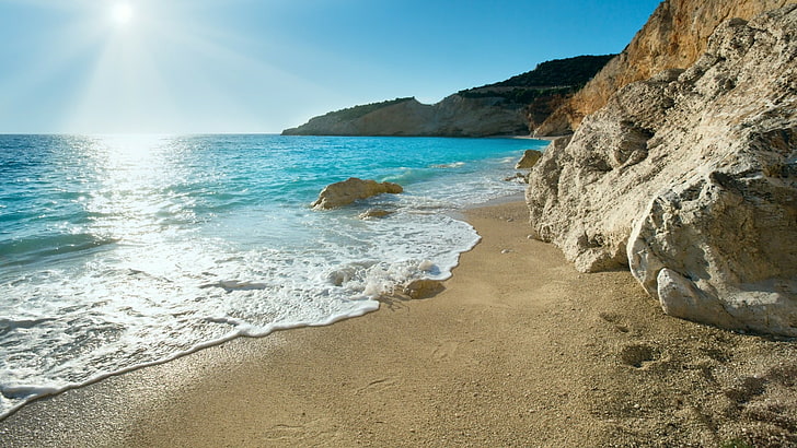 sea, coast, body of water, sunshine, shore, sky, beach, blue sea, HD wallpaper