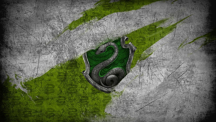 green and gray snake crest wallpaper, Harry Potter, Slytherin