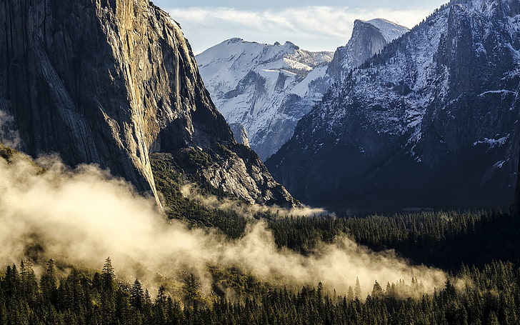 green valley, Yosemite National Park, Apple Inc., mountains, mist