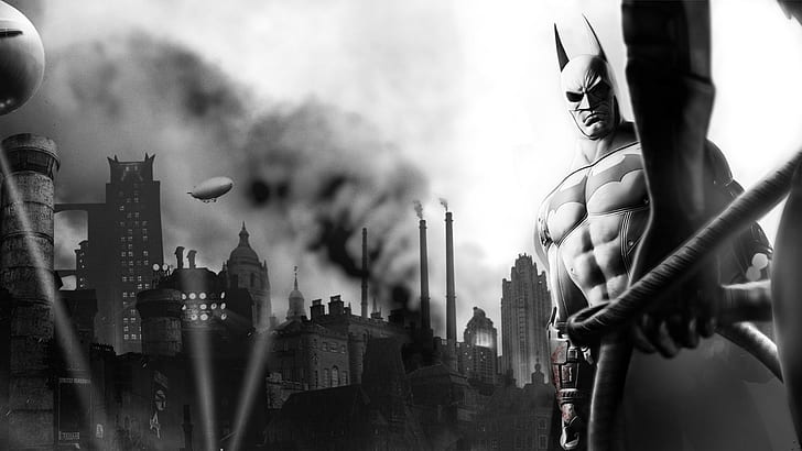 Batman arkham city, Character, Hand, Black and white, architecture