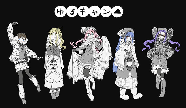 Chiaki Oogaki, Aoi Inuyama, Nadeshiko Kagamihara, anime, black background, HD wallpaper