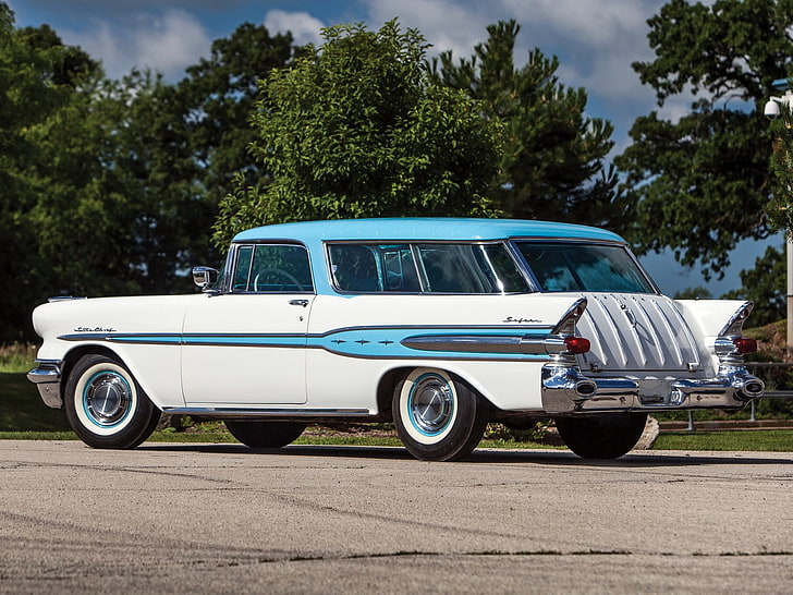 1957, 2 door, 2764df, chief, custom, pontiac, retro, safari, HD wallpaper
