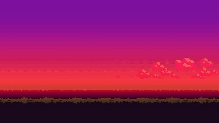 pixel art, landscape, sunset, 16-bit, HD wallpaper