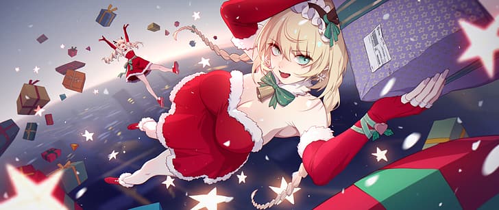 anime, anime girls, original characters, presents, Christmas presents, HD wallpaper