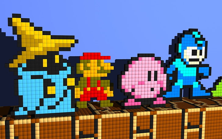 closeup photo of Super Mario graphic wallpaper, Mega Man, Kirby, HD wallpaper