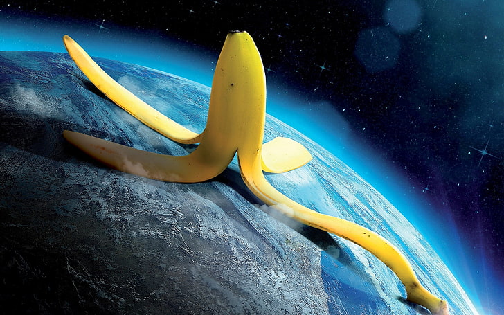 banana peel on earth illustration, digital art, bananas, world