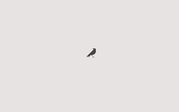 minimalism, simple background, grey, crow, small, silhouette, HD wallpaper