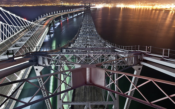 grey truss bridge frame, architecture, San Francisco Bay, USA