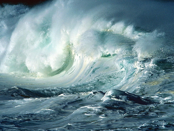 ocean wave, waves, storm, elements, foam, sea, nature, blue, water