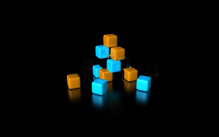brown-and-blue cube wallpaper, black, abstract, black background, HD wallpaper