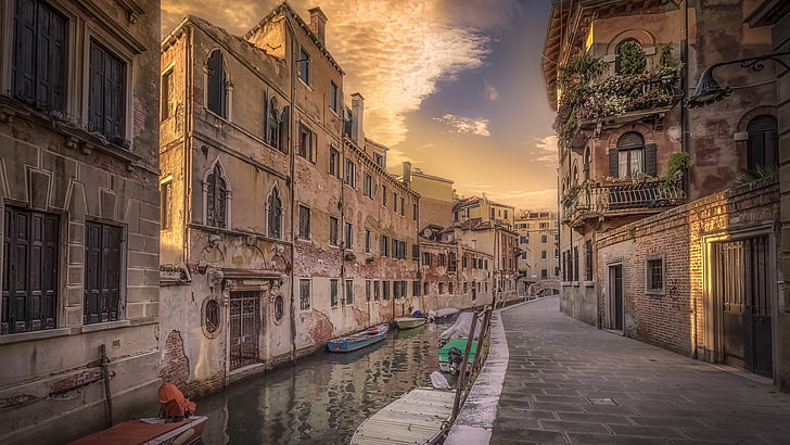 italy, venice, europe, canal, boats, waterway, street, city, HD wallpaper