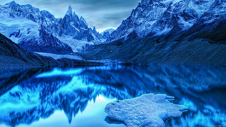 Blue moutains around lac, blue mountain, winter, landscape, HD wallpaper