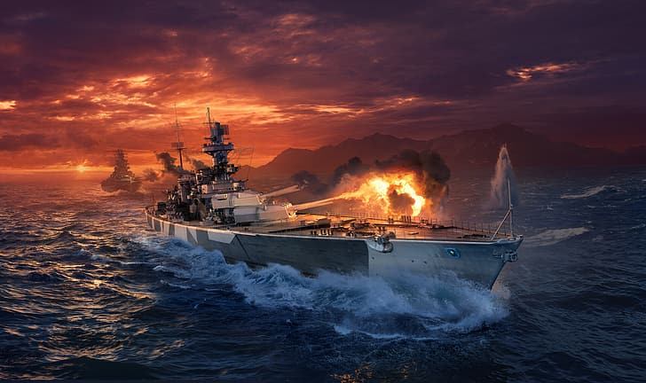 World of Warships, Ägir (World of Warships), Battleship, turrets, HD wallpaper