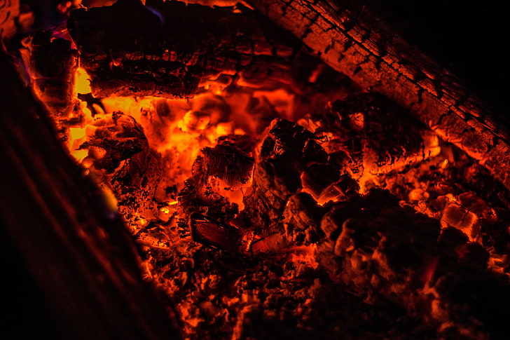 burning charcoals, bonfire, ash, smoldering, fire - Natural Phenomenon