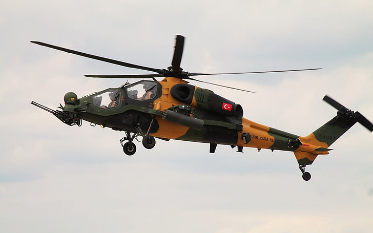 black and orange helicopter, aircraft, Turkish Air Force, helicopters, HD wallpaper