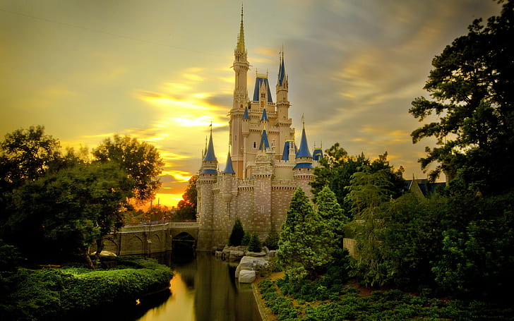 castle, Cinderella, sunset, 4k, 8k