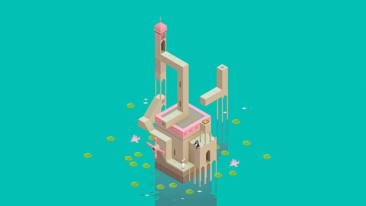 white and pink structure illustration, Monument Valley (game)