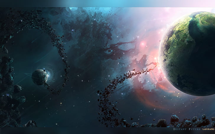 Nebula Universe HD, planet earth and asteroids painting, digital, HD wallpaper