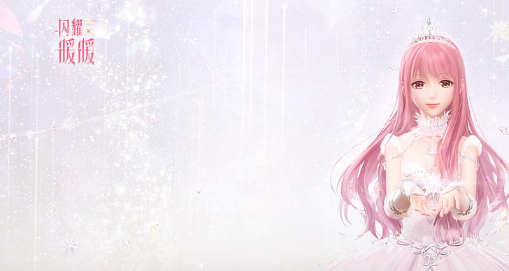 nikki, shining nikki, anime girls, long hair, pink hair, crown