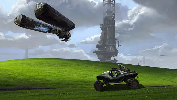 video games, Halo, science fiction, spaceship, Warthog, Windows XP, HD wallpaper