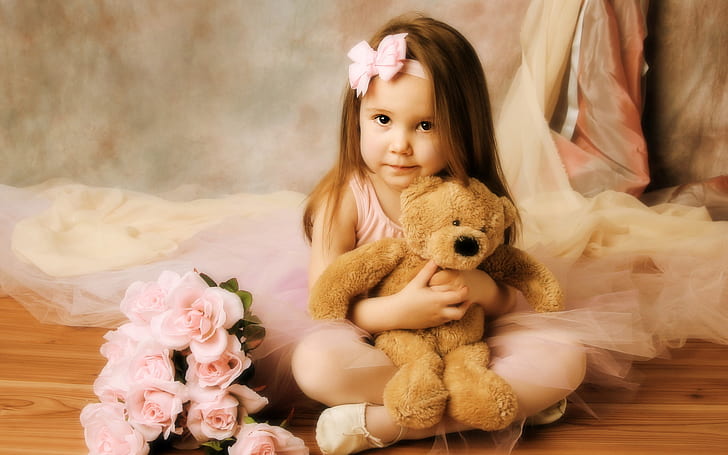Little girl with teddy bear, HD wallpaper