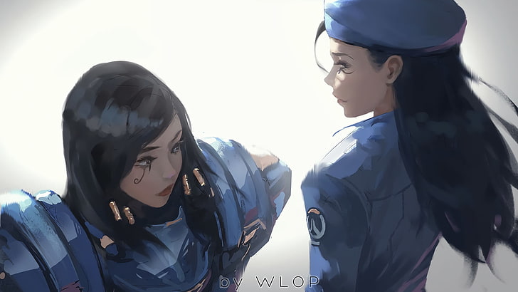 uniformed anime character, video games, Ana (Overwatch), Pharah (Overwatch), HD wallpaper