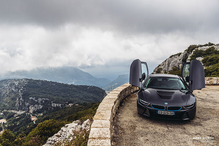 BMW i8, black cars, sports car, Monaco, Arny North, HD wallpaper