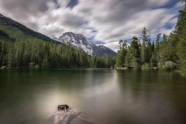landscape photo of body of water surrounded of trees, string lake, grand teton national park, string lake, grand teton national park