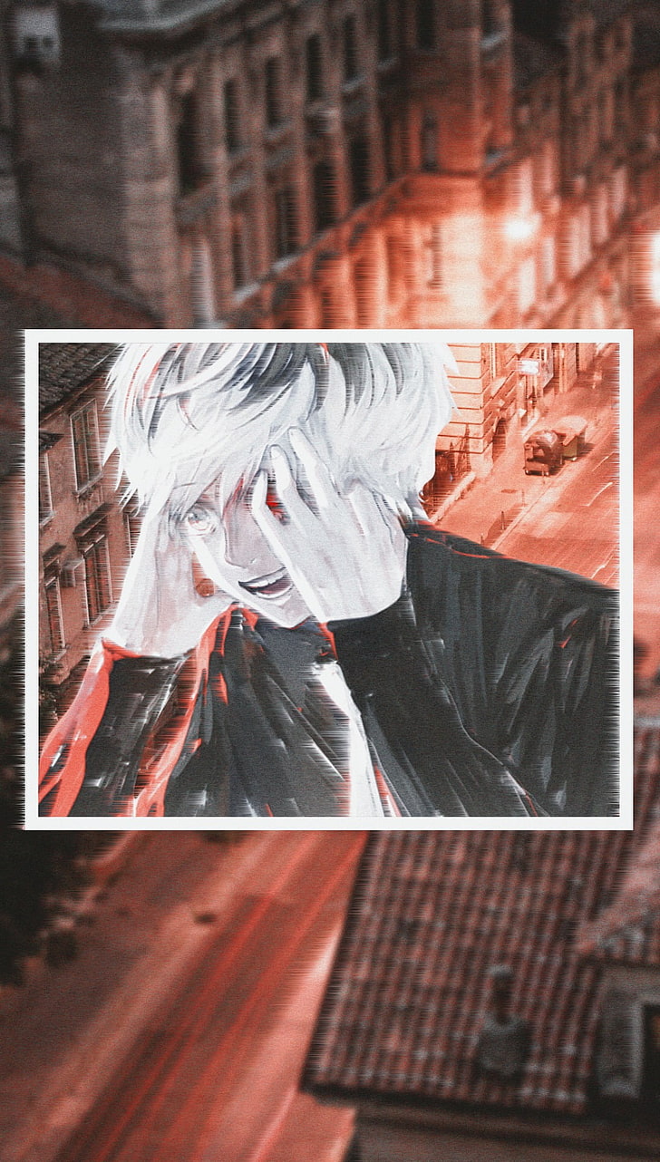 anime, picture-in-picture, Tokyo Ghoul, one person, adult, city