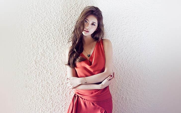 suzy, missa, kpop, red, dress, HD wallpaper