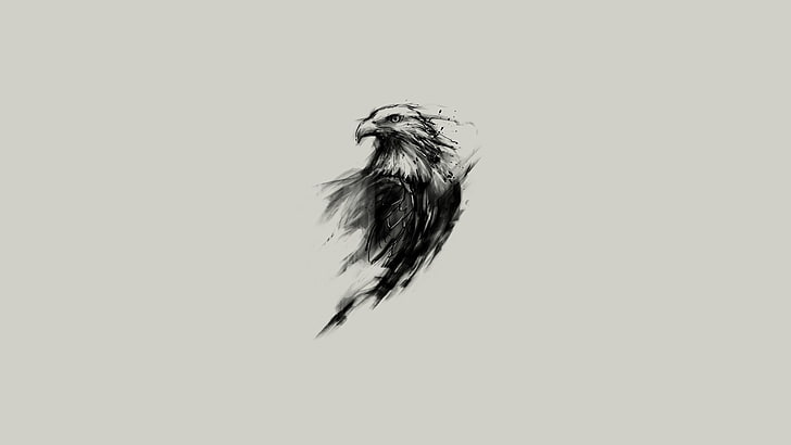 eagle, minimalism, animals, simple background, artwork, monochrome, HD wallpaper