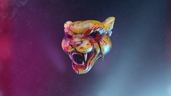 Jaguar illustration, Hotline Miami, cat, mask, multi colored