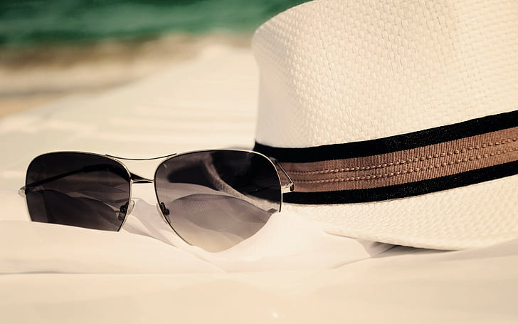 Sun, glasses, silver framed aviator sunglasses, summer, beach, HD wallpaper