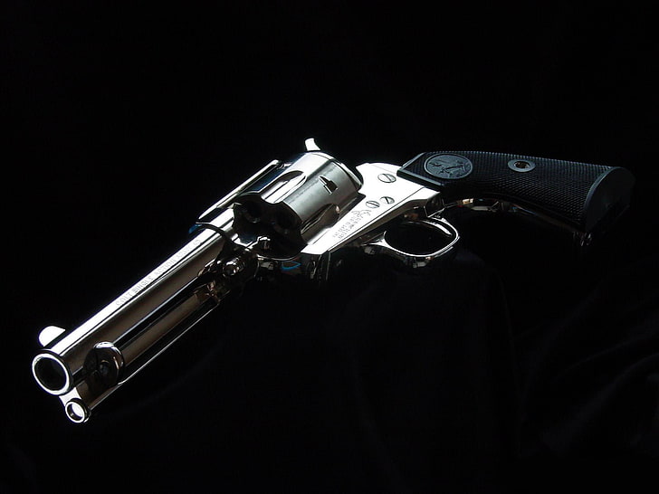 colt revolver, gun, weapon, handgun, indoors, black background
