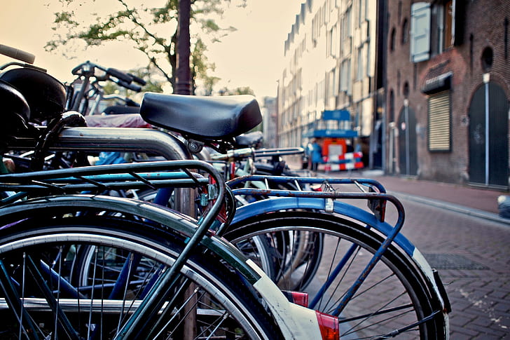 photo of blue city bike during daytime, fun, amsterdam, netherlands