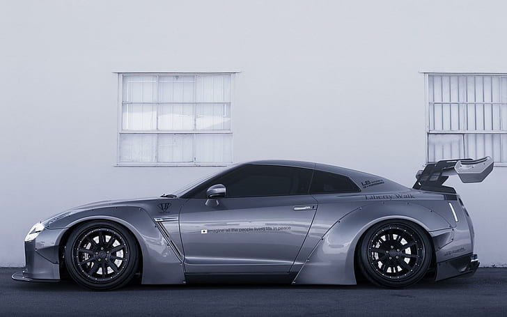 Nissan GT-R R35 Side Car Tuning, gray sports car, HD wallpaper