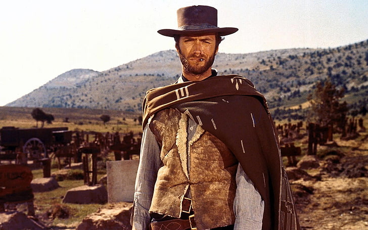 cowboy actor, Clint Eastwood, western, movies, hat, clothing, HD wallpaper