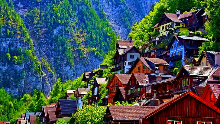 nature, mountain village, landmark, europe, town, sky, hill station, HD wallpaper
