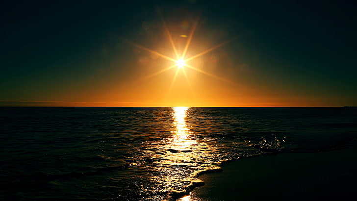 horizon, salt water, sea, seawater, sun, sunrise, sunset, symmetric