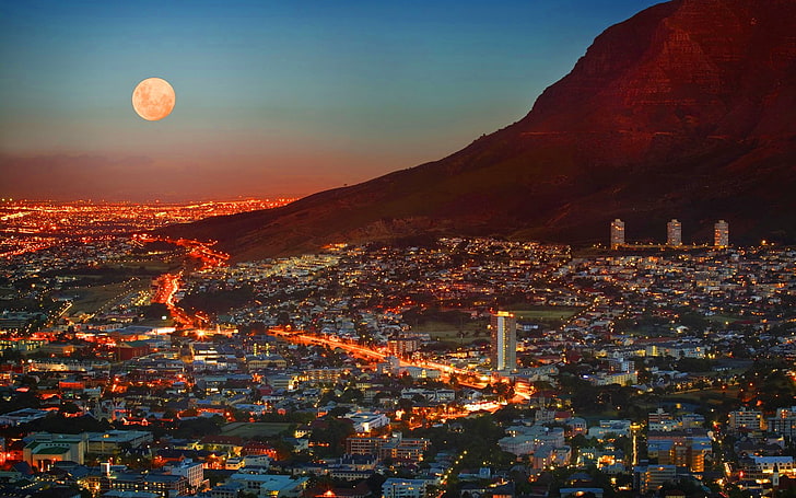 City Of Cape Town South Africa, high-rise buildings near mountain illustration