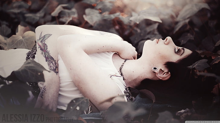women, rose, flowers, tattoo, lying down, human representation