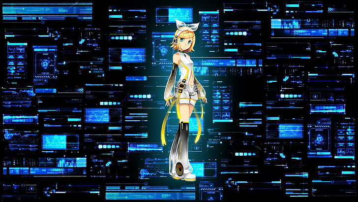 Vocaloid, Kagamine Rin, one person, technology, connection, HD wallpaper
